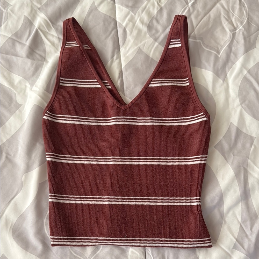 Babaton Burgundy and White Striped Tank Top